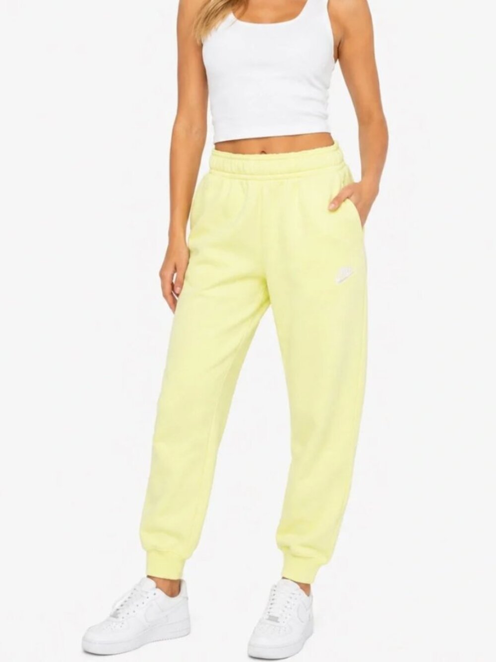 Nike Size Women’s Pale Yellow Joggers with Embroidered Logo - Size L
